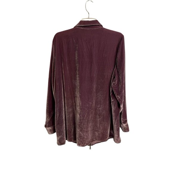 Soft Surroundings Purple Velvet Long Sleeve Zip Up Tunic Blouse Silk Blend Large - Picture 3 of 8